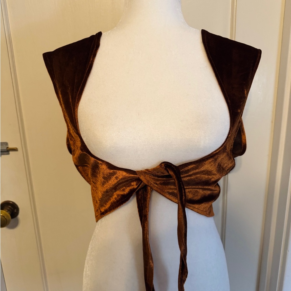 Sold -Brown Velvet Tie-Front vest